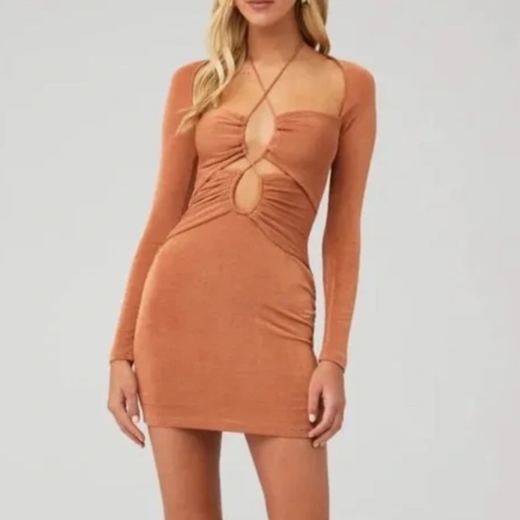 Significant Other X Revolve Rosie Long Sleeve Mini Dress in Caramel Size 4 - Picture 7 of 16